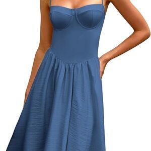 Blue Midi Dress with Bustier Bodice